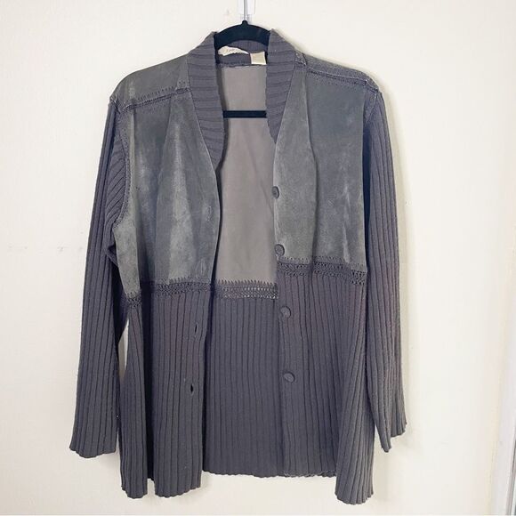 Vintage 90s J. Jill suede leather wool sweater jacket  S women’s button down - Picture 1 of 8